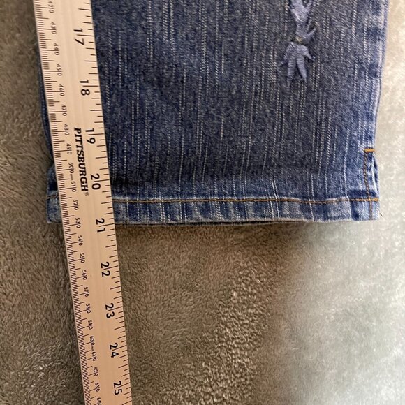 Women 90s Y2K Boho Vintage Wash Embroidered Floral Mid Rise Pedal Pusher Jeans 6 - Picture 11 of 12